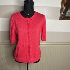 LOFT Vibrant Pink Knit blouse with openwork floral details”Size M